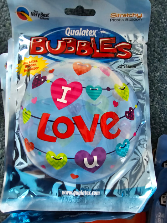 I Love You 22 Inch Multi-coloured  Bubble Balloon Party or Birthday Decoration