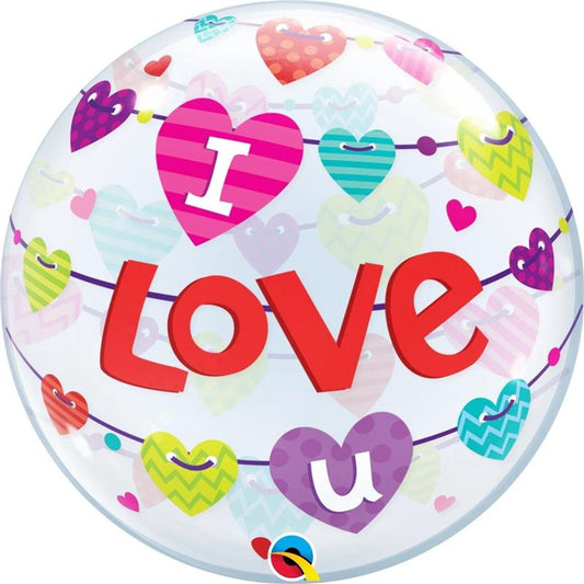 I Love You 22 Inch Multi-coloured  Bubble Balloon Party or Birthday Decoration