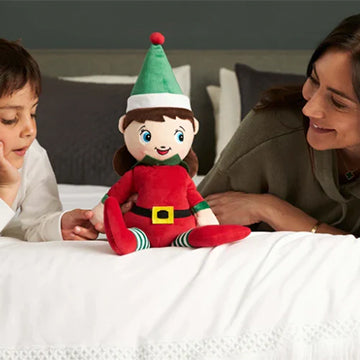 Warmies® Microwavable Large 13" Elf Plush Toy Green and Red Cuddly Elf Girl Toy on Shelf