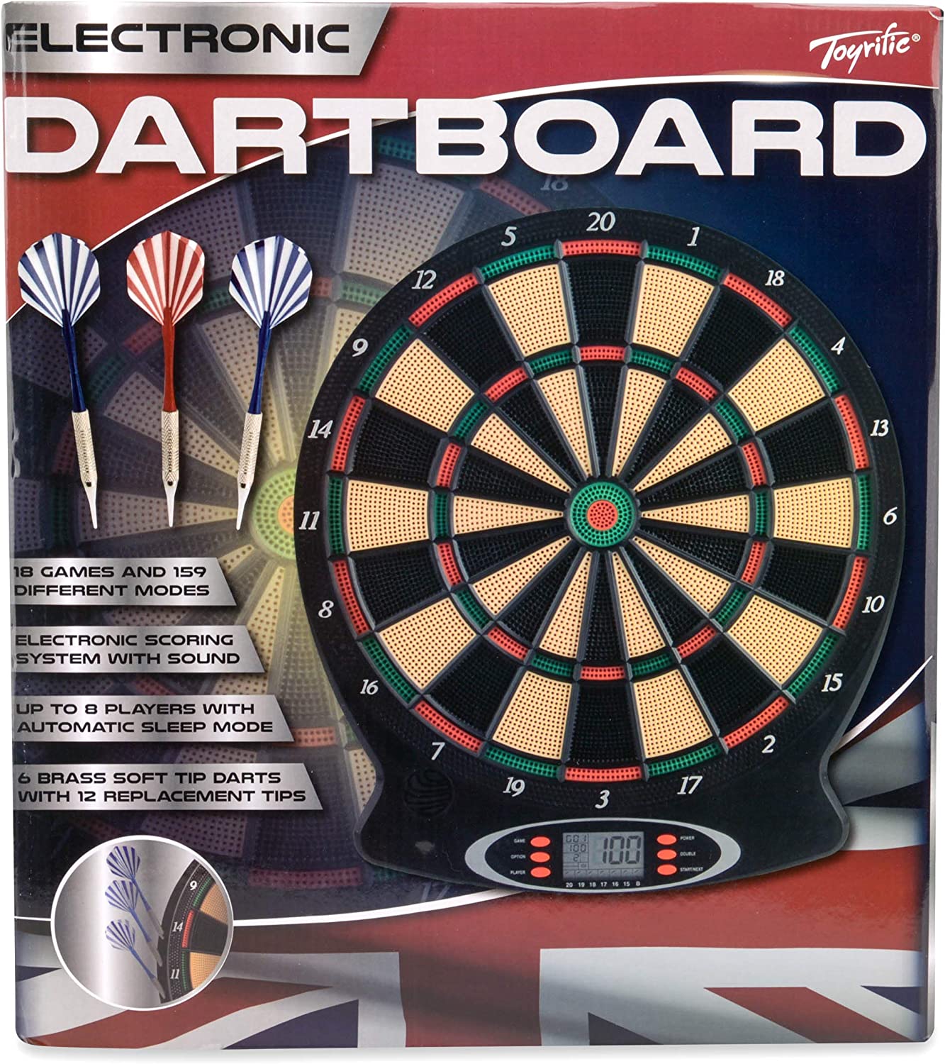 Toyrific Children’s Electronic Dartboard with LED Digital Score Display and Plastic Tip Darts Beige