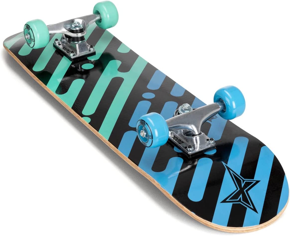 Xootz 31” x 8” Complete Skateboard for Beginners 9 Ply Maple Deck Double Kick Standard Board for Boys and Girls - Deviate