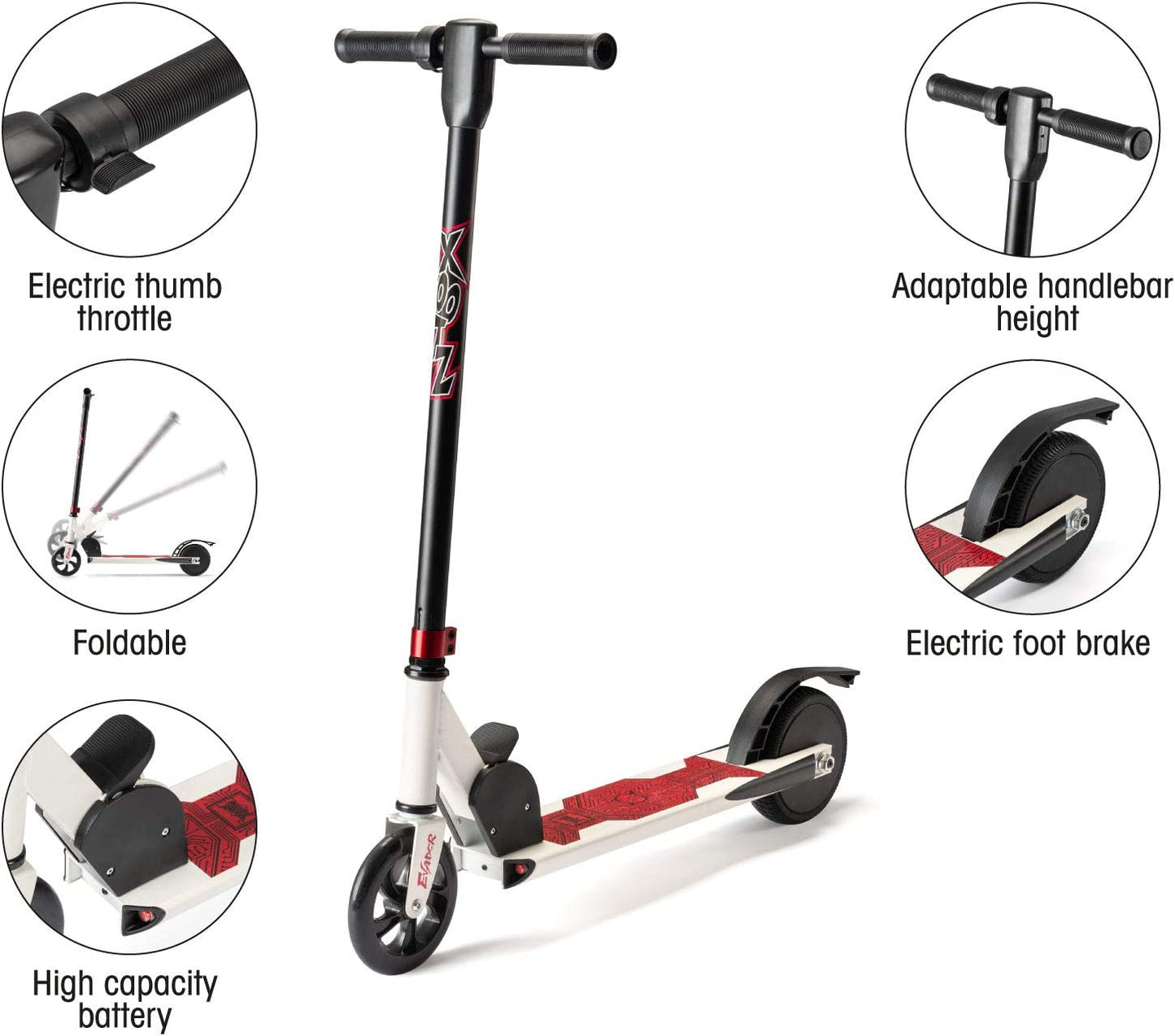 Xootz Kid's Evader Electric Scooter for Adults Ultra Lightweight Fold-able 24V Rechargeable Battery White/Red One Size