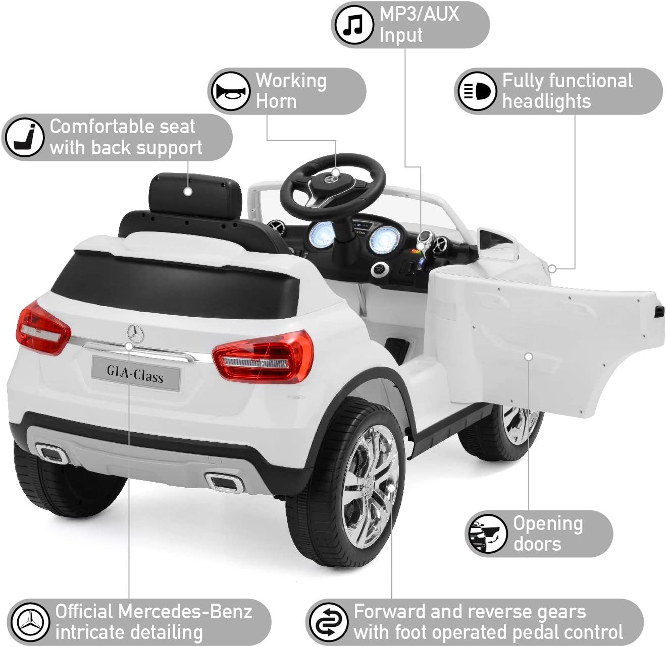 Mercedes-Benz Officially Licensed Kids Electric Ride On Car with LED Headlights and MP3 Connection GLA