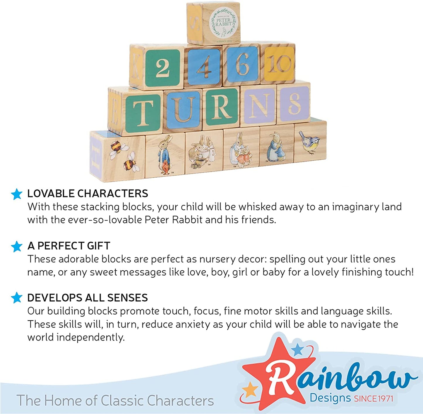 Official Peter Rabbit Wooden Building Blocks - Early Development Activity Toys and Stacking Blocks (LC)