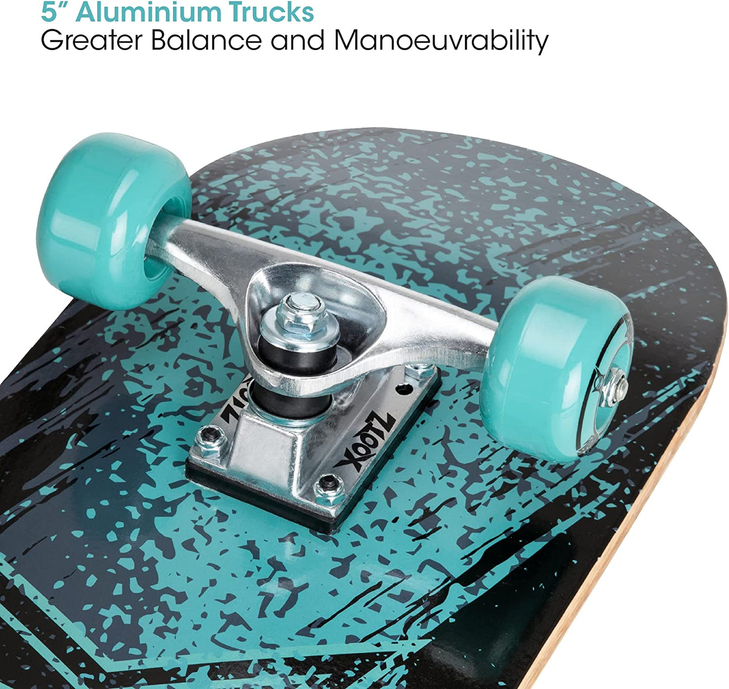 Xootz 31” x 8” Complete Skateboard for Beginners 9 Ply Maple Deck Double Kick Standard Board for Boys and Girls - Streak