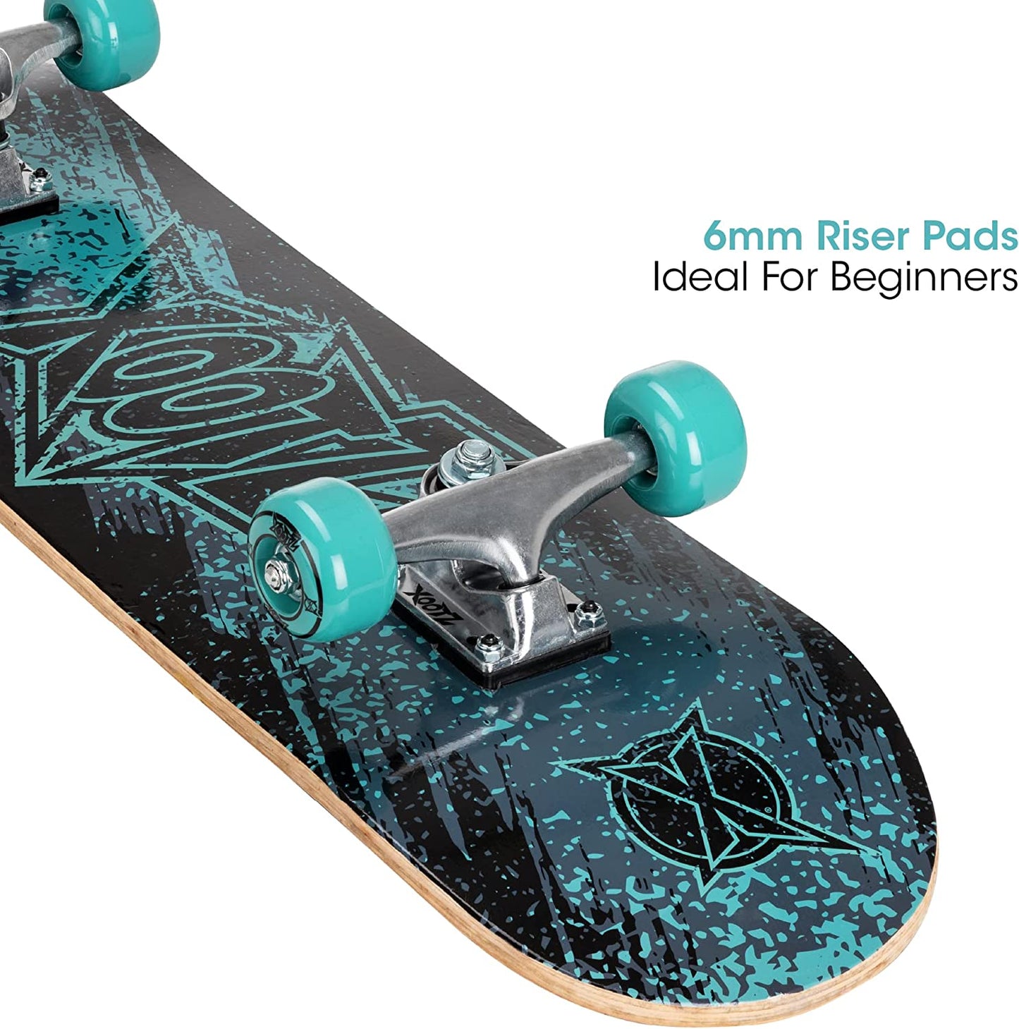 Xootz 31” x 8” Complete Skateboard for Beginners 9 Ply Maple Deck Double Kick Standard Board for Boys and Girls - Streak