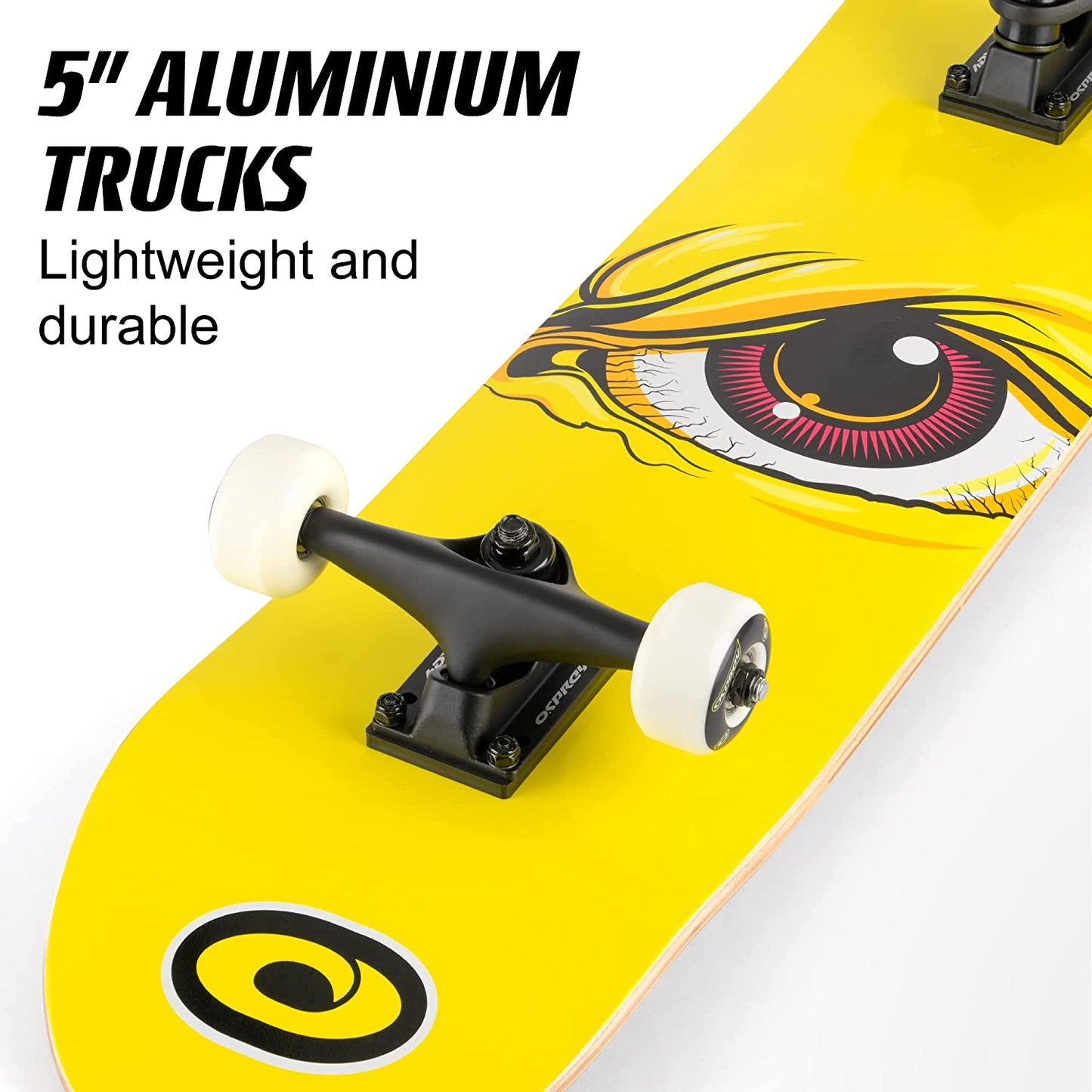 Osprey Complete Skateboard for Kids and Adults - Beginner Double Kick Trick 31 Inch Skateboard for Boys and Girls - ABEC 7 Bearings - Wrath