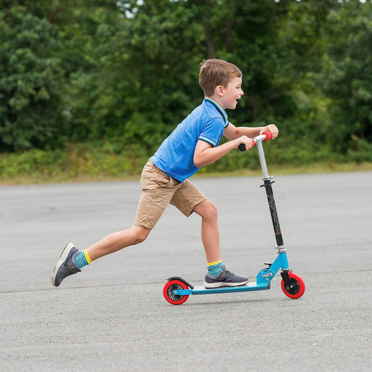 Xootz Kids Folding Kick Scooter Adjustable Handlebars Rear Wheel Brake - Blue