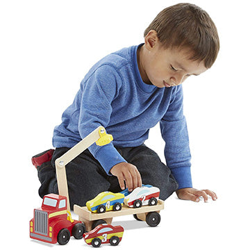 Melissa & Doug Magnetic Car Loader Truck - Wooden Cars & Truck Crane Toy