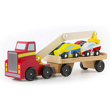 Melissa & Doug Magnetic Car Loader Truck - Wooden Cars & Truck Crane Toy
