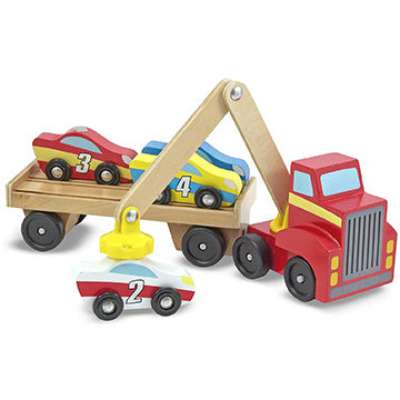 Melissa & Doug Magnetic Car Loader Truck - Wooden Cars & Truck Crane Toy