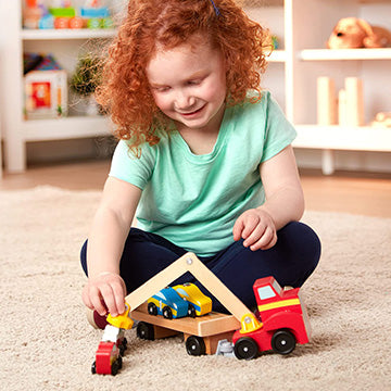 Melissa & Doug Magnetic Car Loader Truck - Wooden Cars & Truck Crane Toy