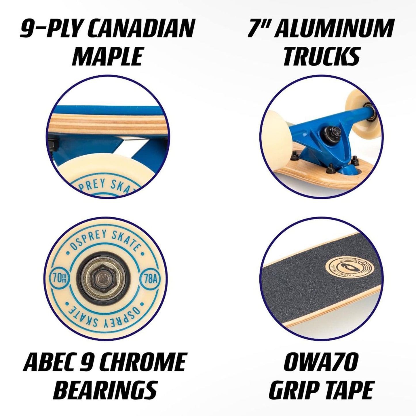 Osprey Twin Tip Longboard 39 inch Canadian Maple Deck, Complete Skateboard For Adults, Kids and Beginners - SLIDE FADE