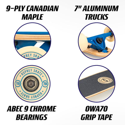 Osprey Twin Tip Longboard 39 inch Canadian Maple Deck, Complete Skateboard For Adults, Kids and Beginners - SLIDE FADE