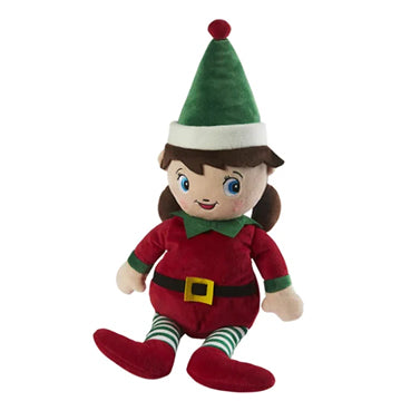 Warmies® Microwavable Large 13" Elf Plush Toy Green and Red Cuddly Elf Girl Toy on Shelf