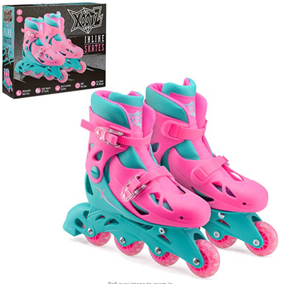 XOOTZ® Inline Roller Skates Pink (Small) Adjustable 4 Wheels Skates Durable Safe Lock Straps for Kids and Beginners