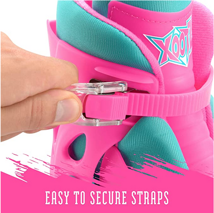 XOOTZ® Inline Roller Skates Pink (Small) Adjustable 4 Wheels Skates Durable Safe Lock Straps for Kids and Beginners
