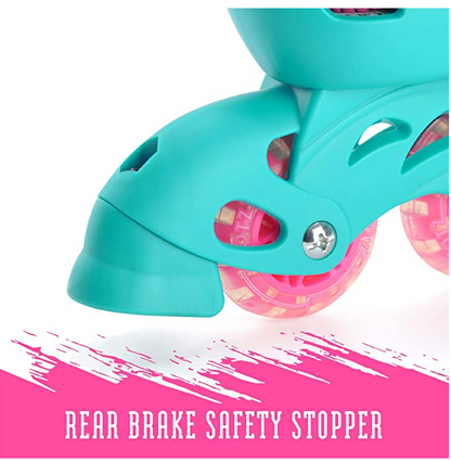 XOOTZ® Inline Roller Skates Pink (Small) Adjustable 4 Wheels Skates Durable Safe Lock Straps for Kids and Beginners
