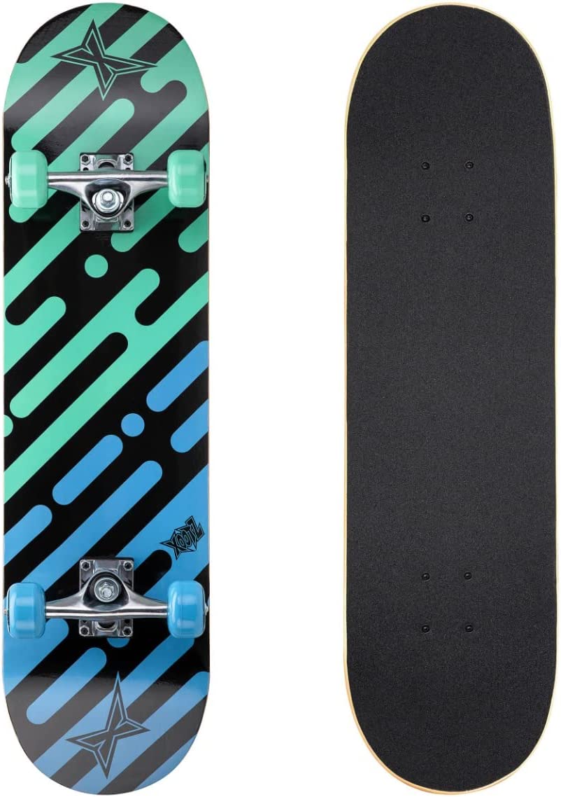 Xootz 31” x 8” Complete Skateboard for Beginners 9 Ply Maple Deck Double Kick Standard Board for Boys and Girls  - Deviate