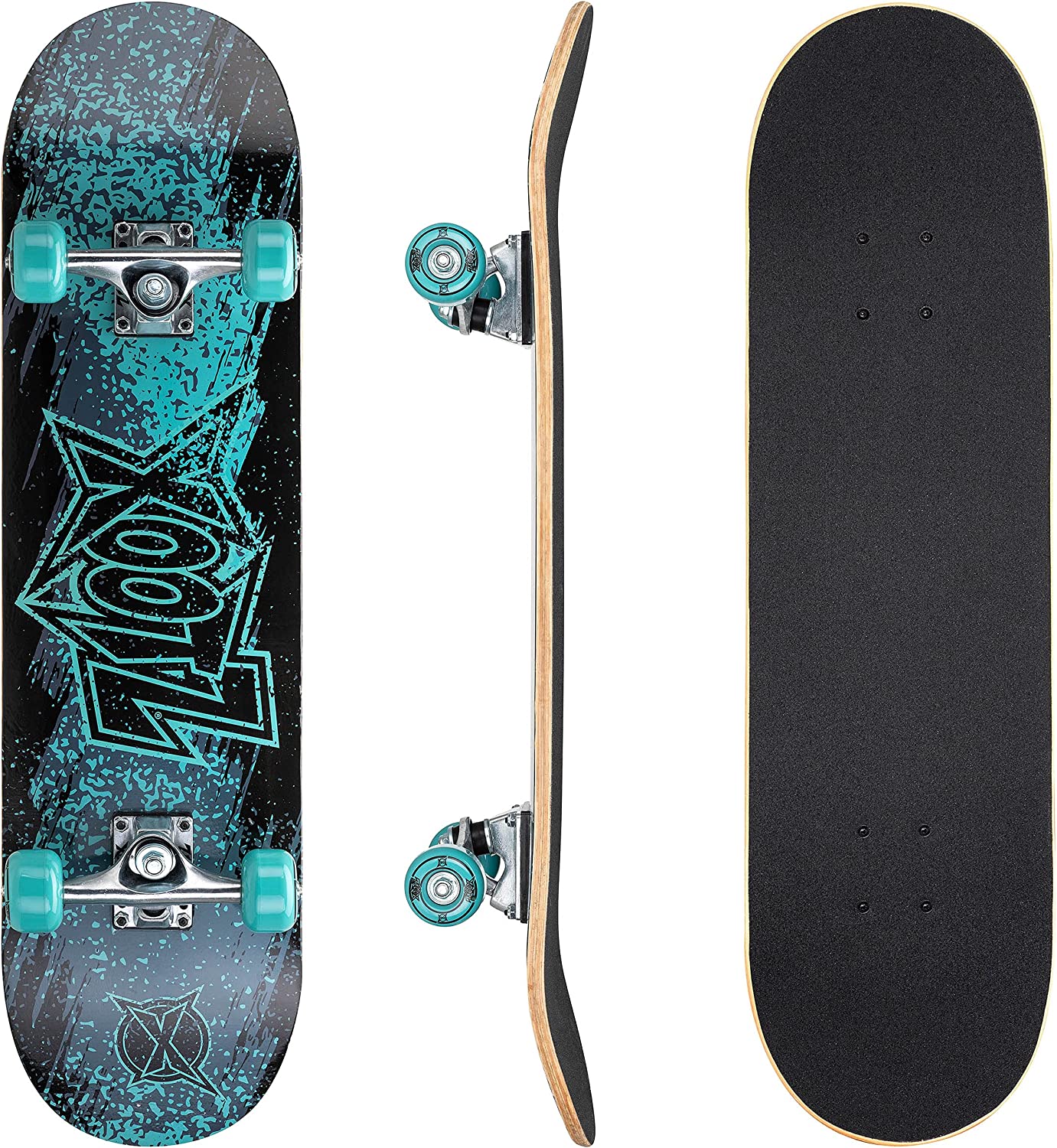 Xootz 31” x 8” Complete Skateboard for Beginners 9 Ply Maple Deck Double Kick Standard Board for Boys and Girls  - Streak