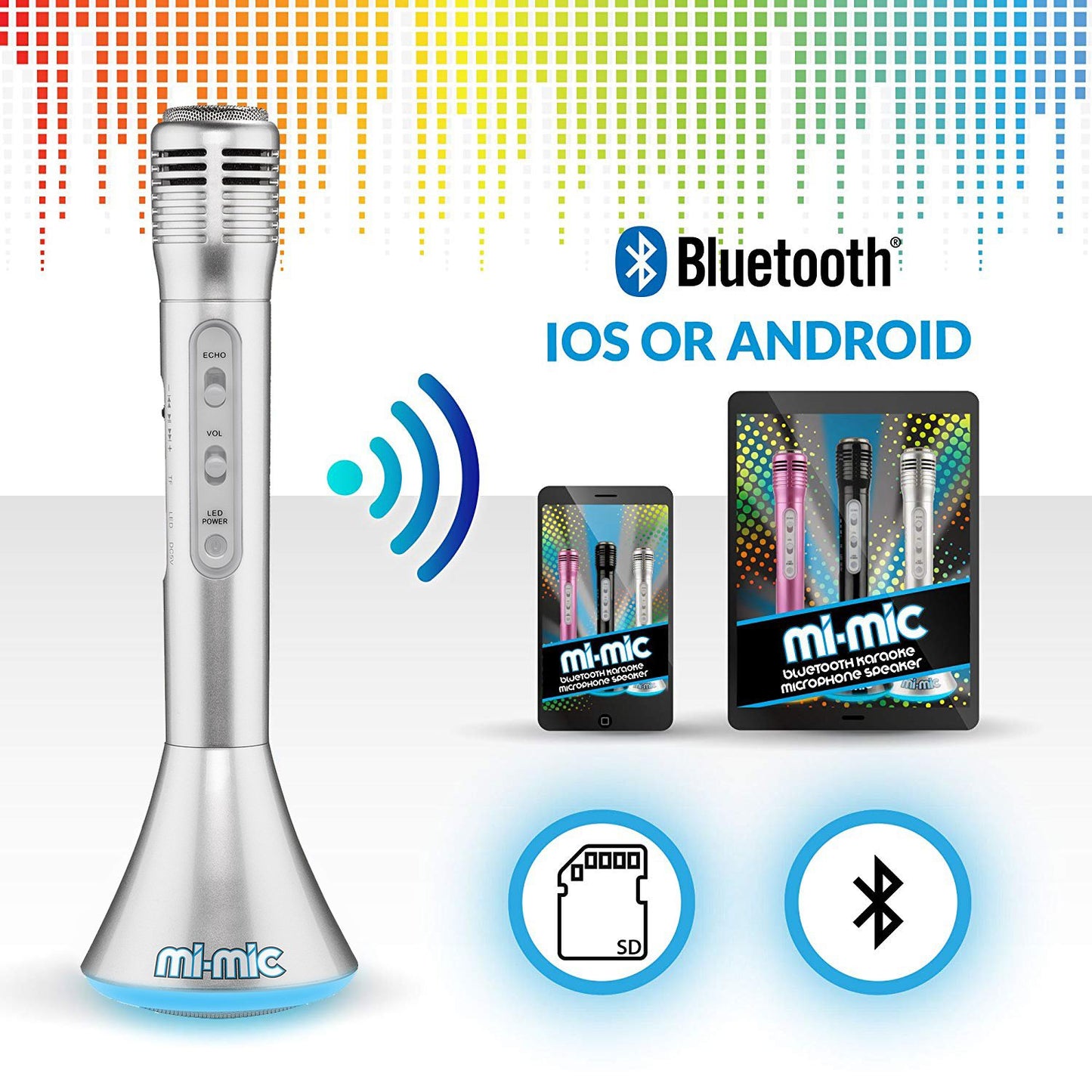 Mi-Mic Karaoke Microphone Speaker with Wireless Bluetooth and LED Lights