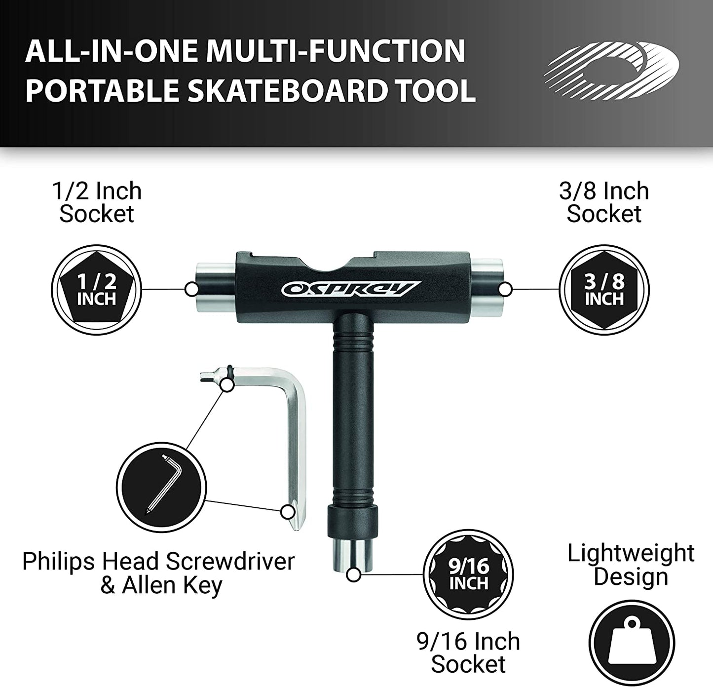 Osprey Skateboard Tool – Multi Function T-shape Skate Tool