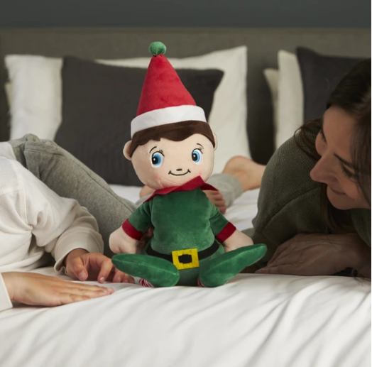 Warmies® Microwavable Large 13" Elf Plush Toy Green and Red Cuddly Elf Boy Toy on Shelf