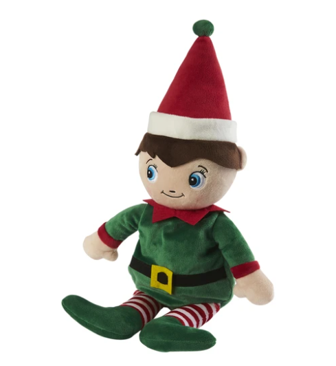 Warmies® Microwavable Large 13" Elf Plush Toy Green and Red Cuddly Elf Boy Toy on Shelf