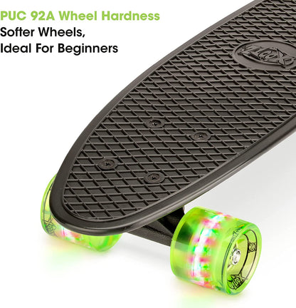 Xootz Kid's Complete Retro Plastic Skateboard with LED Light Up Wheels