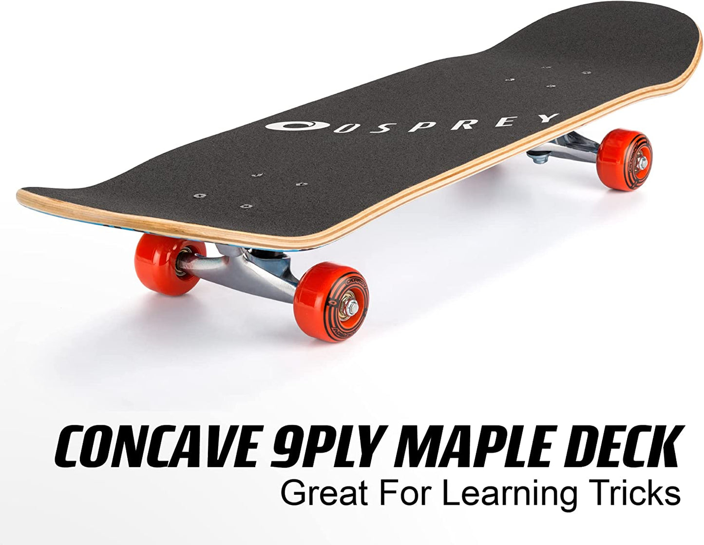Osprey Kids Skateboard, 31 x 8 Inch Double Kick Skateboard for Beginners with Maple Deck, Boys & Girls - Repeat
